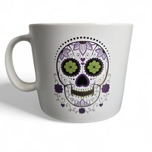 White Skull Design Souper Mug with Purple, Gold and Green Accents